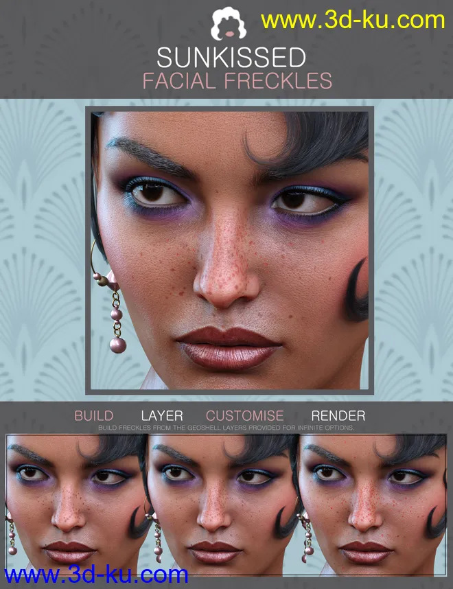 Sun-kissed Facial Freckles for Genesis 3, 8 and 8.1 Females模型的图片2