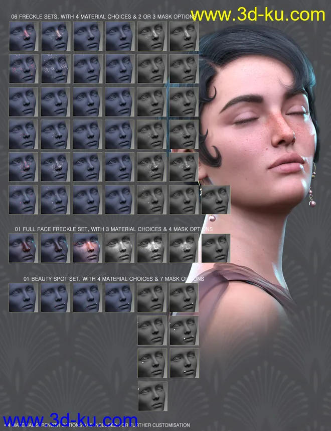 Sun-kissed Facial Freckles for Genesis 3, 8 and 8.1 Females模型的图片4