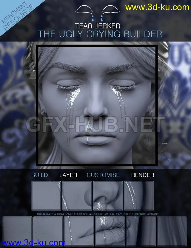 Tear Jerker the Ugly Crying Builder for Genesis 3, 8 and 8.1 Females Merchant Resource模型的图片1