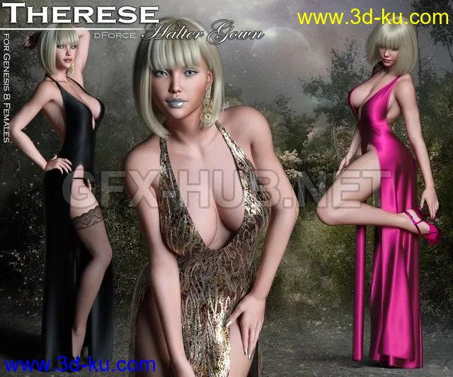 Therese Halter Gown for Genesis 8 Female模型的图片1