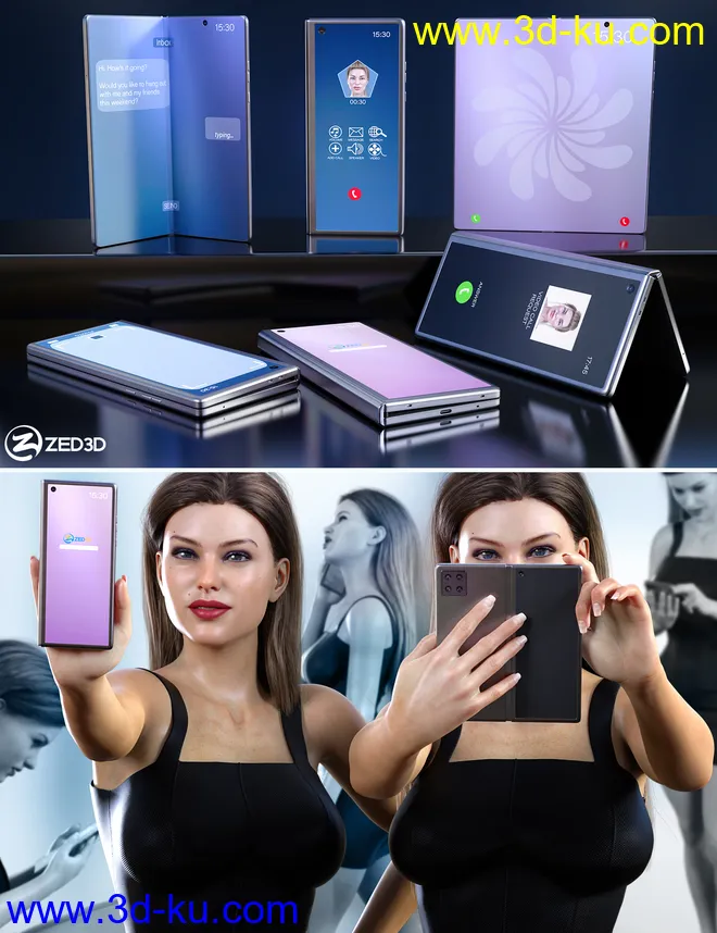 Z Folding Smartphone and Poses Mega Set for Genesis 8 and 8.1 Female模型的图片1