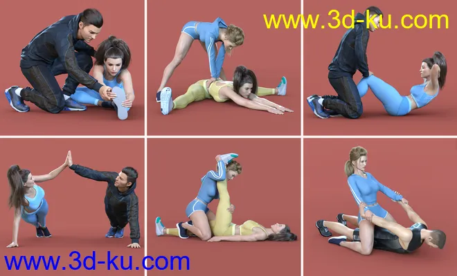Z My Fitness Coach Couple Poses for Genesis 8 and 8.1模型的图片3