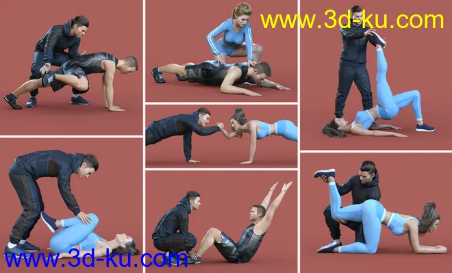 Z My Fitness Coach Couple Poses for Genesis 8 and 8.1模型的图片5
