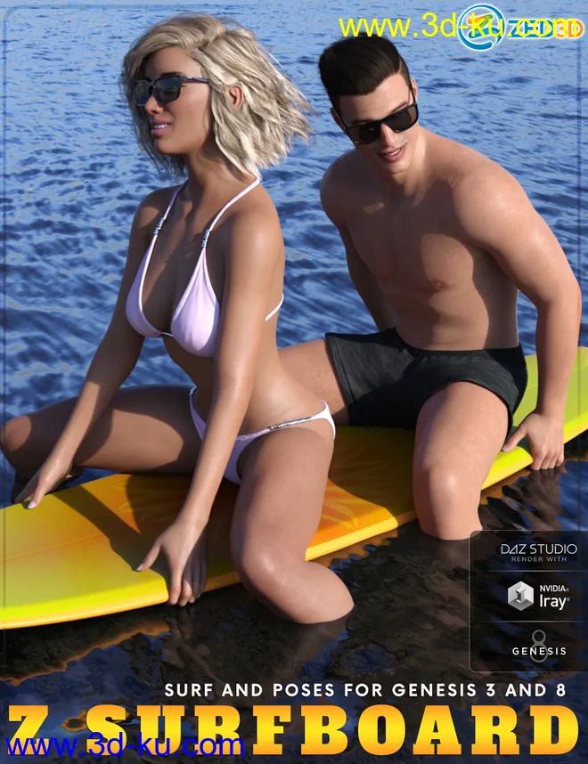 Z Surfboard and Poses for Genesis 3 and 8模型的图片1