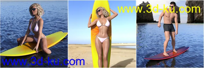 Z Surfboard and Poses for Genesis 3 and 8模型的图片4