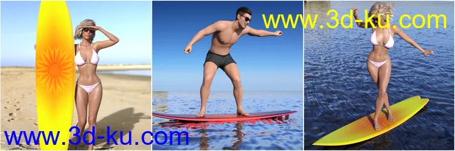 Z Surfboard and Poses for Genesis 3 and 8模型的图片6