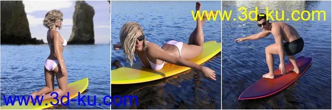Z Surfboard and Poses for Genesis 3 and 8模型的图片7