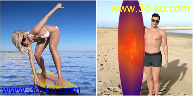 Z Surfboard and Poses for Genesis 3 and 8模型的图片9