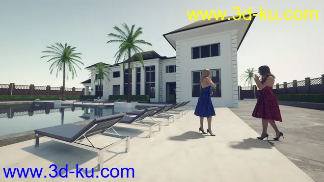 30 HDRIs - Luxury Pool Mansion Day模型的图片3