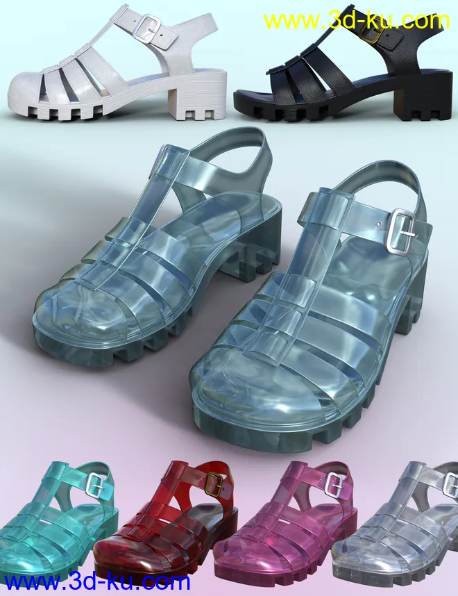 90's Jelly Sandals for Genesis 8 Females模型的图片1