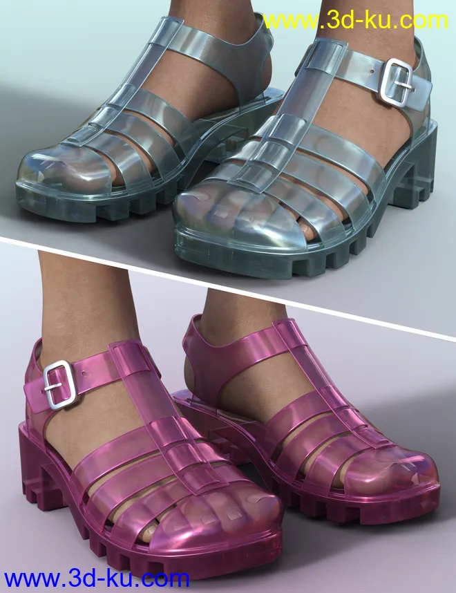 90's Jelly Sandals for Genesis 8 Females模型的图片2