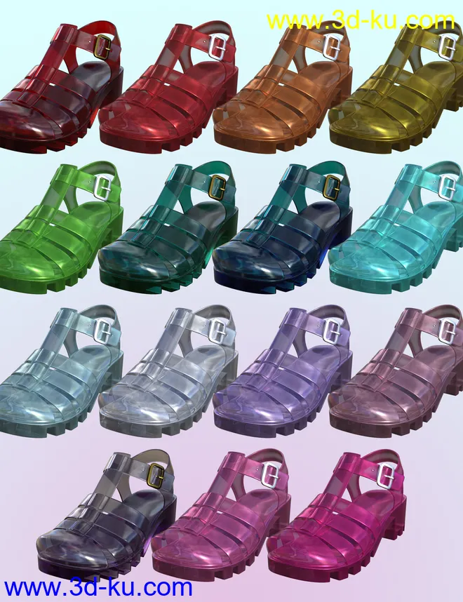 90's Jelly Sandals for Genesis 8 Females模型的图片7