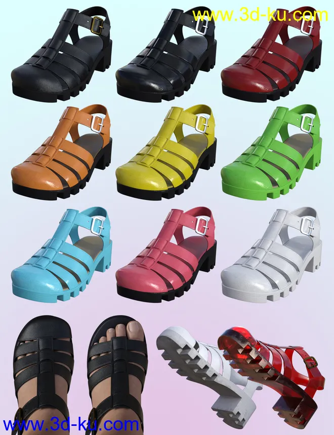 90's Jelly Sandals for Genesis 8 Females模型的图片8