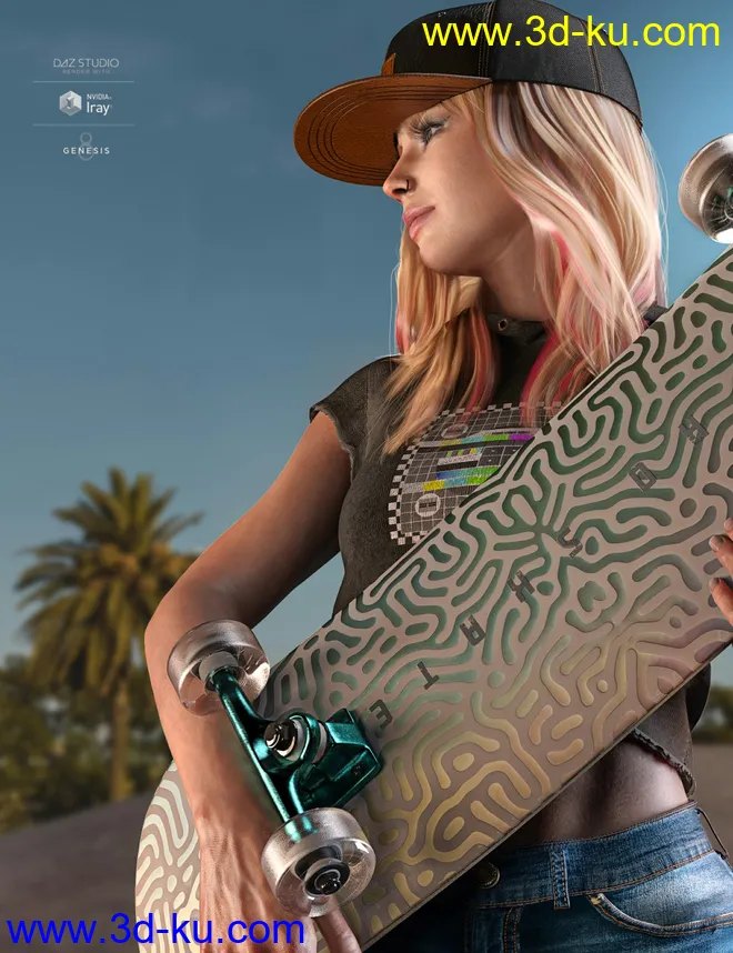 AJC Pro Skate Poses and Props for Genesis 8 and 8.1 Females模型的图片2