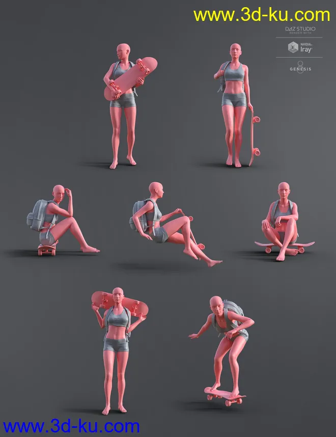 AJC Pro Skate Poses and Props for Genesis 8 and 8.1 Females模型的图片3