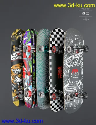 3D打印模型AJC Pro Skate Poses and Props for Genesis 8 and 8.1 Females的图片