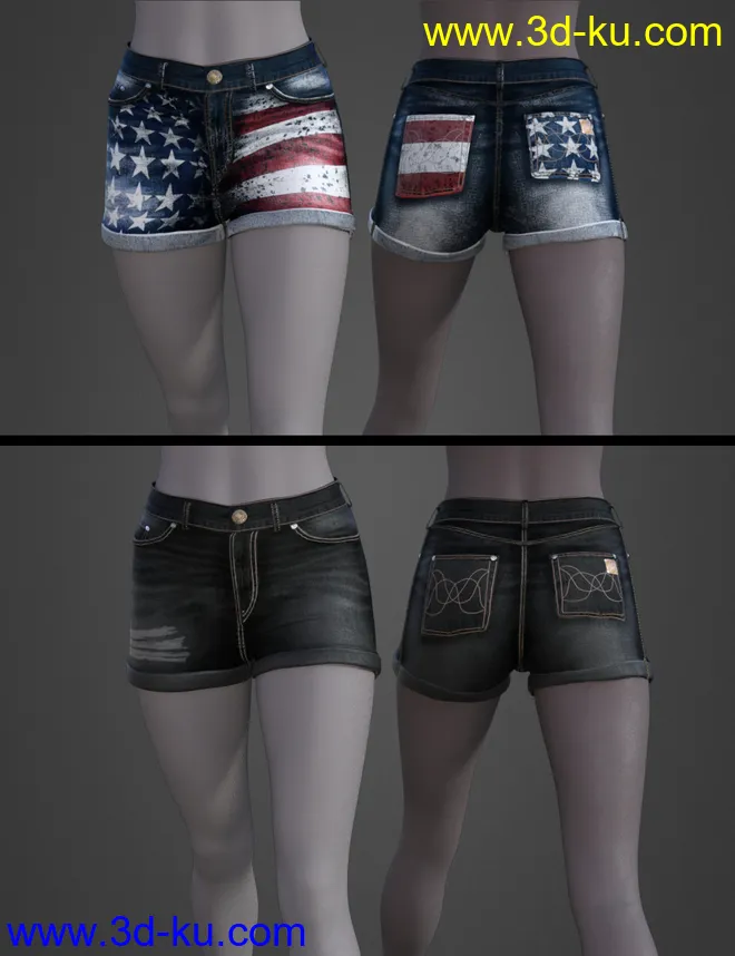 AJC Pro Skate Shorts for Genesis 8 and 8.1 Females模型的图片3