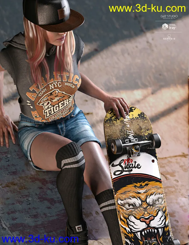 AJC Pro Skate Sneakers and Socks for Genesis 8 and 8.1 Females模型的图片2