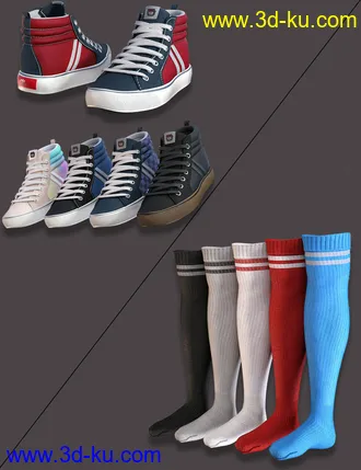 3D打印模型AJC Pro Skate Sneakers and Socks for Genesis 8 and 8.1 Females的图片