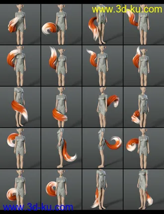 3D打印模型All the Tails Poses for Kota 8.1 and Kiko 8.1 Tails的图片
