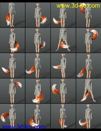 3D打印模型All the Tails Poses for Kota 8.1 and Kiko 8.1 Tails的图片