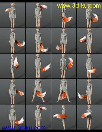 3D打印模型All the Tails Poses for Kota 8.1 and Kiko 8.1 Tails的图片