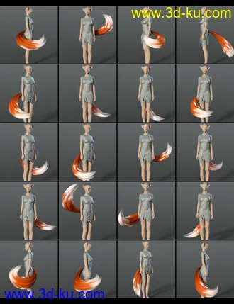 3D打印模型All the Tails Poses for Kota 8.1 and Kiko 8.1 Tails的图片