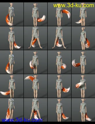 3D打印模型All the Tails Poses for Kota 8.1 and Kiko 8.1 Tails的图片
