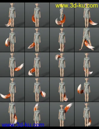 3D打印模型All the Tails Poses for Kota 8.1 and Kiko 8.1 Tails的图片