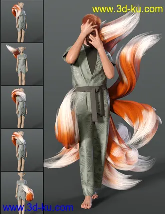3D打印模型All the Tails Poses for Kota 8.1 and Kiko 8.1 Tails的图片