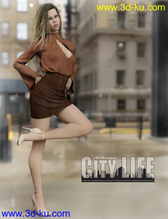 City Life Outfit for Genesis 8 and 8.1 Females模型的图片5