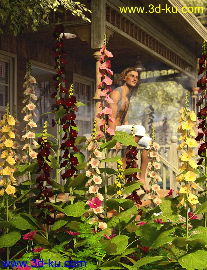 Cottage Garden Flowers - Hollyhocks模型的图片1