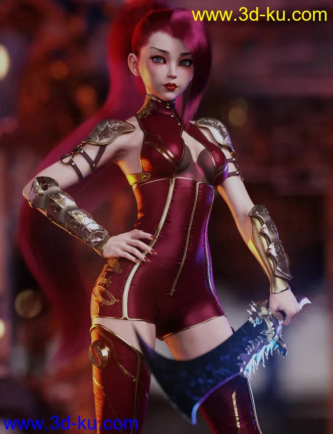 Crimson Dragon Outfit for Genesis 8 and 8.1 Females模型的图片1