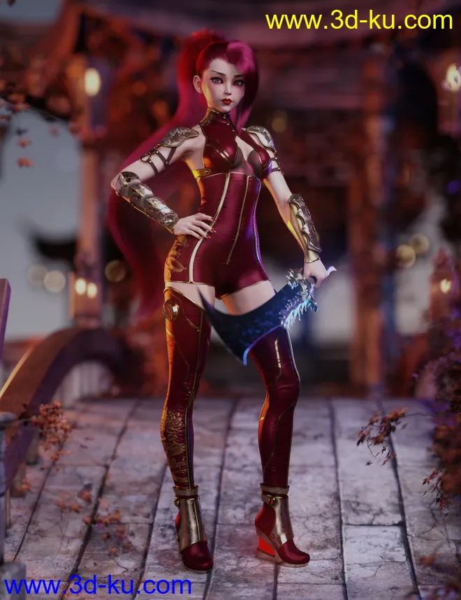 Crimson Dragon Outfit for Genesis 8 and 8.1 Females模型的图片2