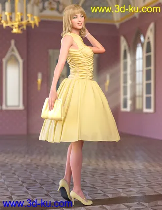 3D打印模型dForce 50s Prom Dress for Genesis 8 and 8.1 Females的图片