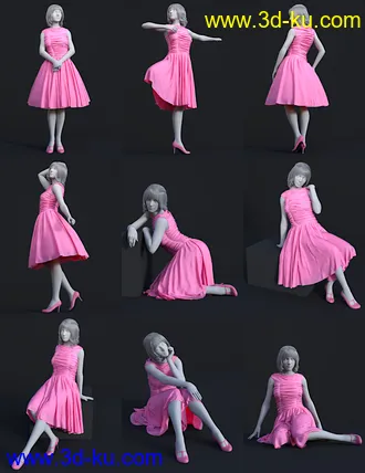 3D打印模型dForce 50s Prom Dress for Genesis 8 and 8.1 Females的图片