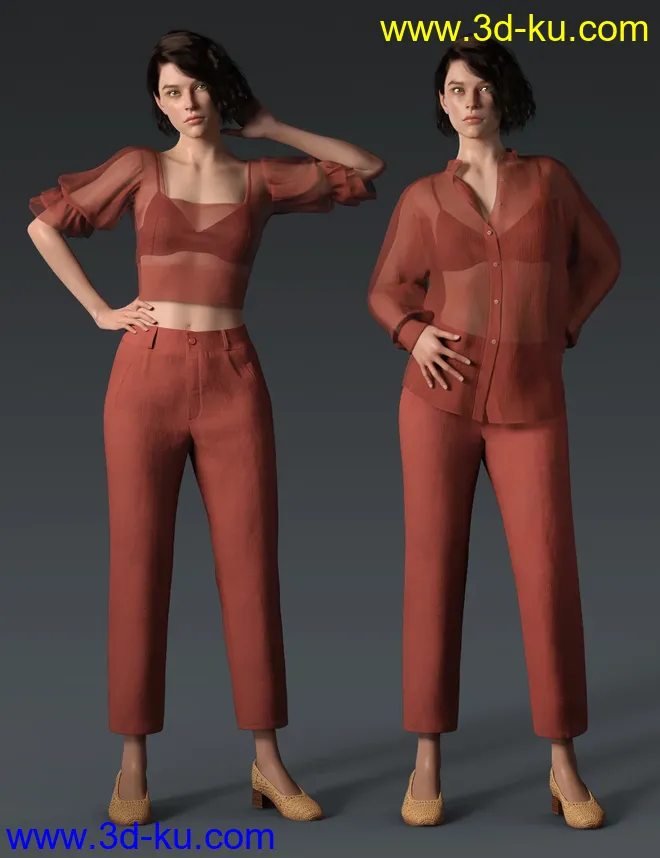 dForce Crisp Linen Outfit for Genesis 8 and 8.1 Females模型的图片1