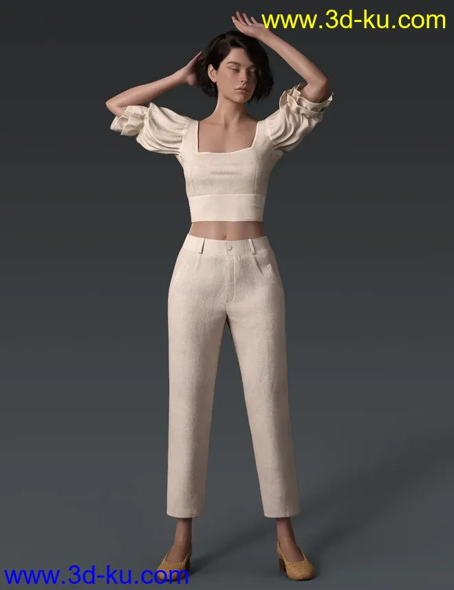 dForce Crisp Linen Outfit for Genesis 8 and 8.1 Females模型的图片3