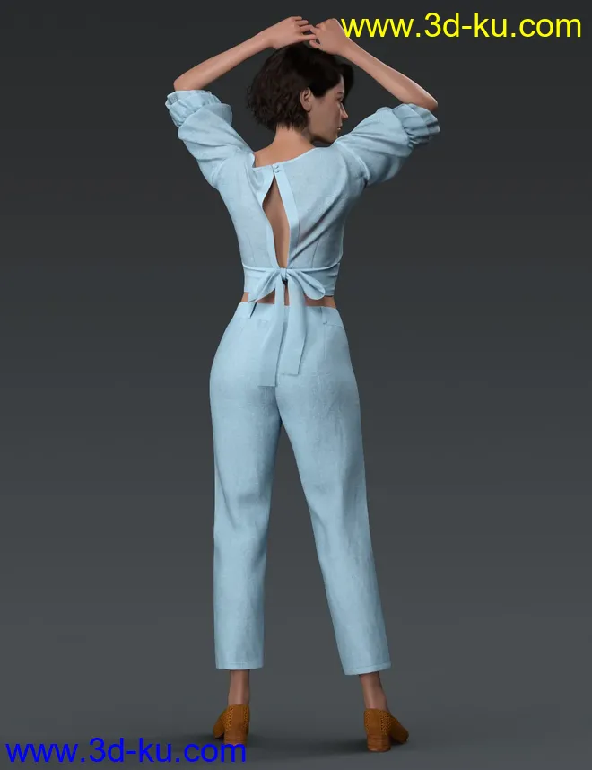 dForce Crisp Linen Outfit for Genesis 8 and 8.1 Females模型的图片4