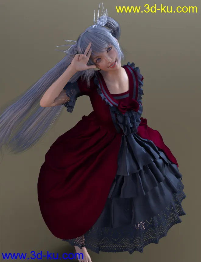 dForce French Style Dress for Genesis 8 Female(s)模型的图片2