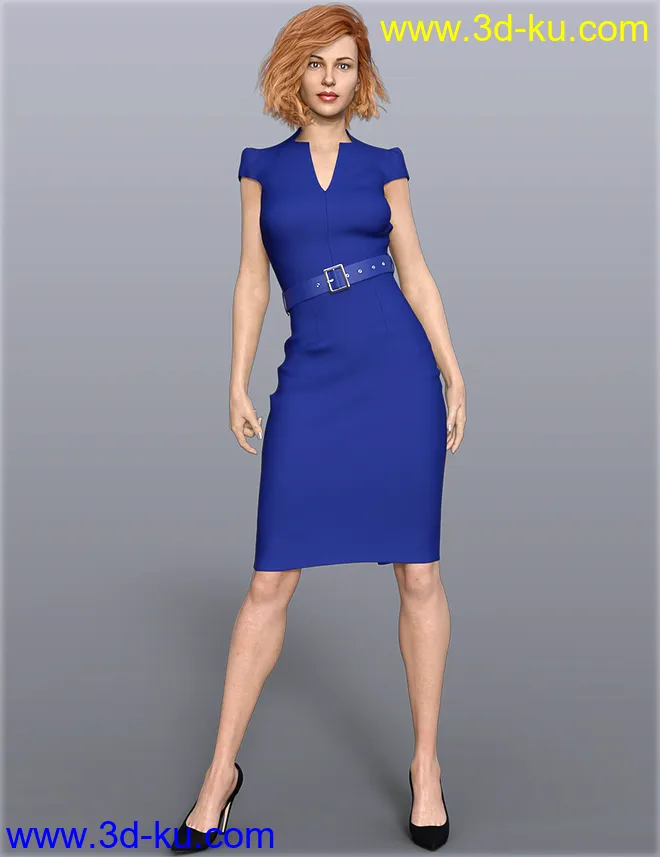 dForce H&C Belted Office Dress Outfit for Genesis 8 Female(s)模型的图片1