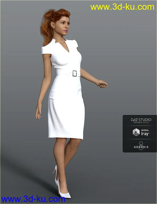 dForce H&C Belted Office Dress Outfit for Genesis 8 Female(s)模型的图片2
