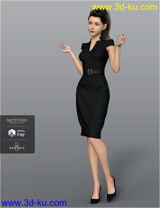 dForce H&C Belted Office Dress Outfit for Genesis 8 Female(s)模型的图片3