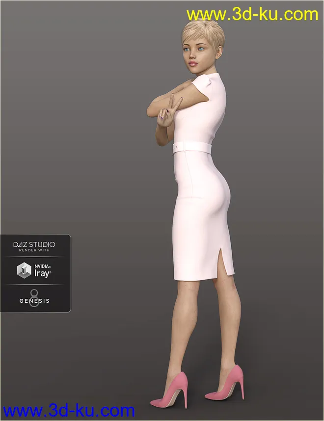 dForce H&C Belted Office Dress Outfit for Genesis 8 Female(s)模型的图片4