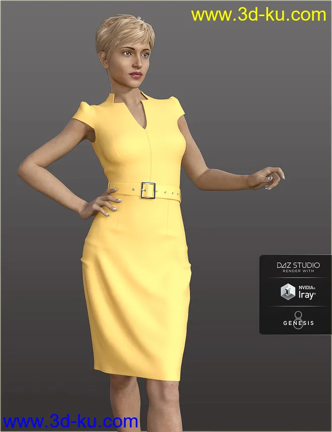 dForce H&C Belted Office Dress Outfit for Genesis 8 Female(s)模型的图片6