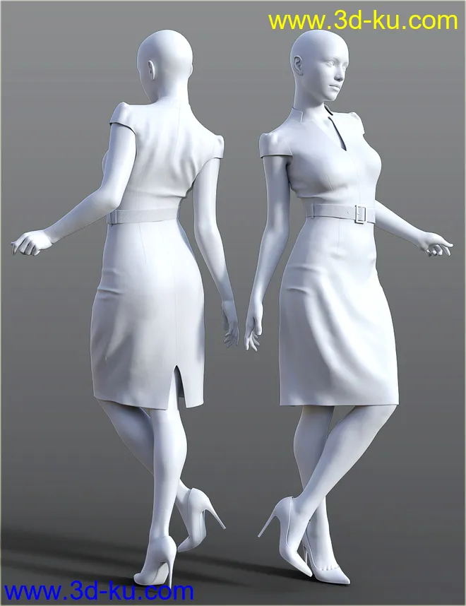 dForce H&C Belted Office Dress Outfit for Genesis 8 Female(s)模型的图片9