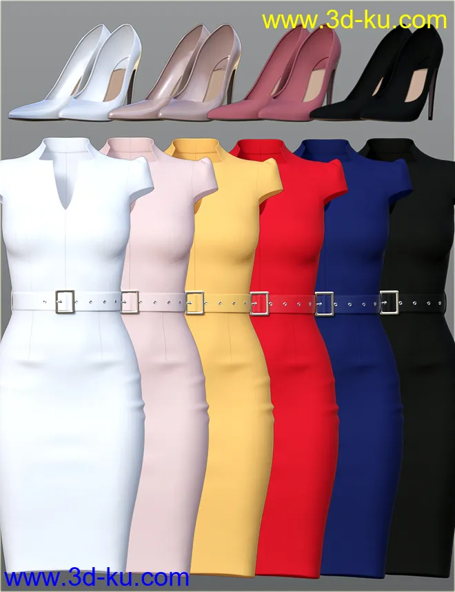 dForce H&C Belted Office Dress Outfit for Genesis 8 Female(s)模型的图片10