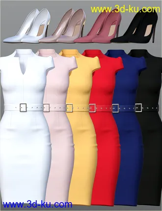3D打印模型dForce H&C Belted Office Dress Outfit for Genesis 8 Female(s)的图片