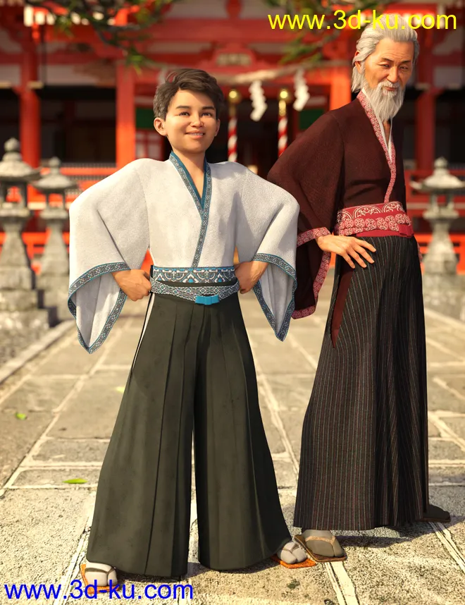dForce Hakama and Kimono Outfit Textures模型的图片1