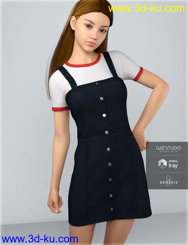 dForce HnC Denim Mini Dress Outfit for Genesis 8 Females模型的图片1